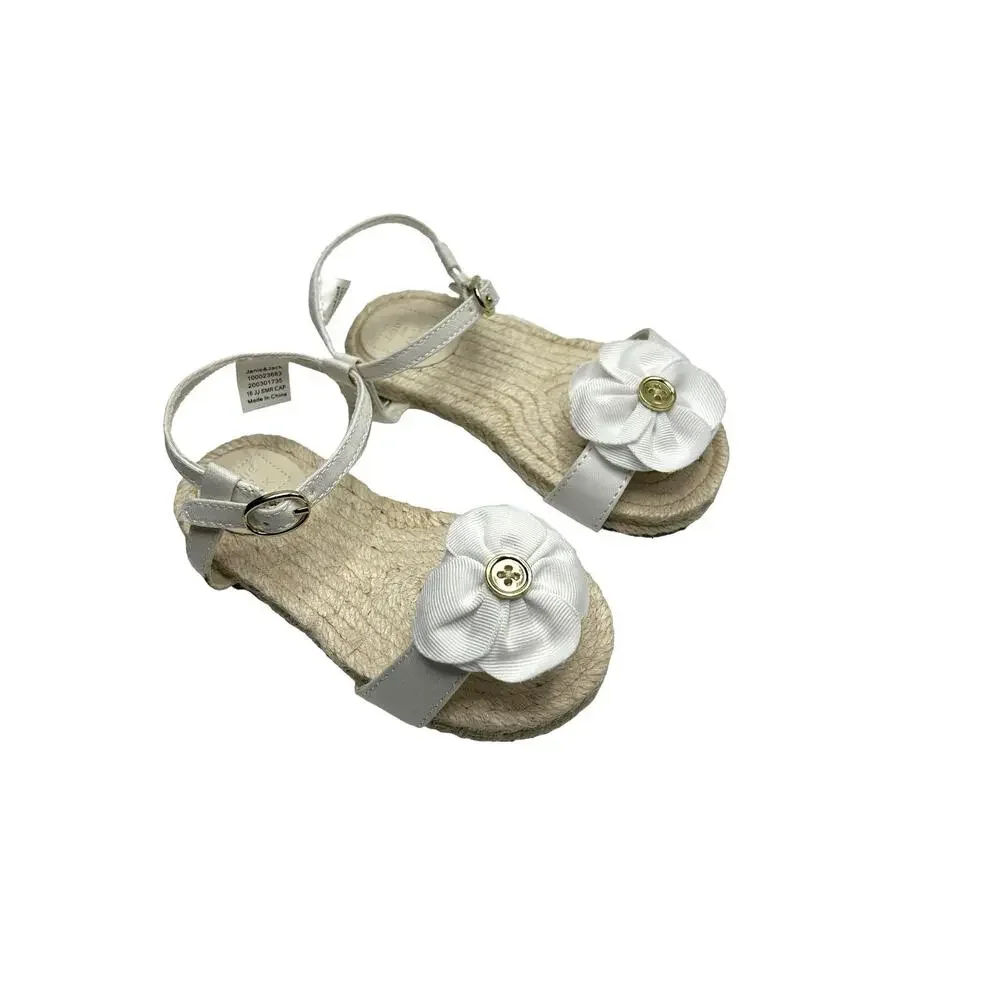 Janie‎ and Jack Toddler Girls Sandals Size 6 White Flower Jute Espadrille